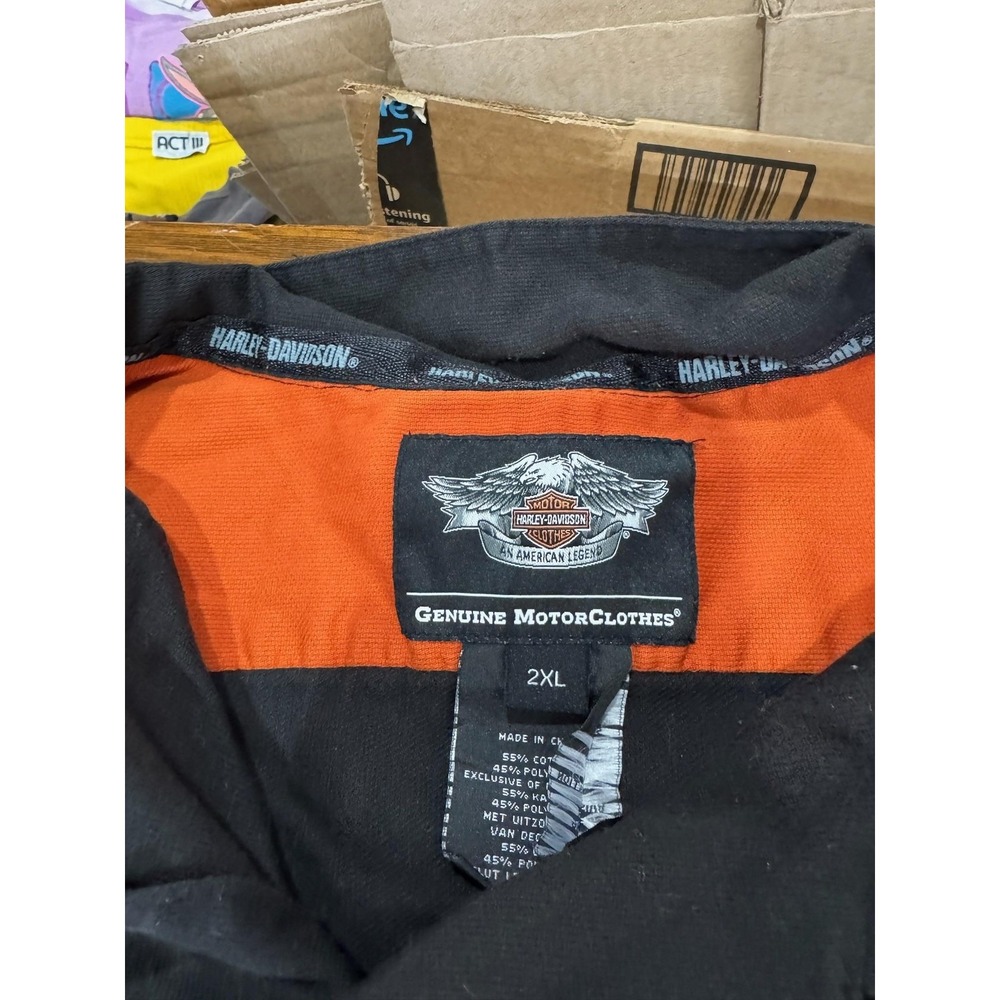 Harley-Davidson Shirt Mens 2XL Black Orange Colorblock Button Front Short Sleeve - Picture 3 of 5